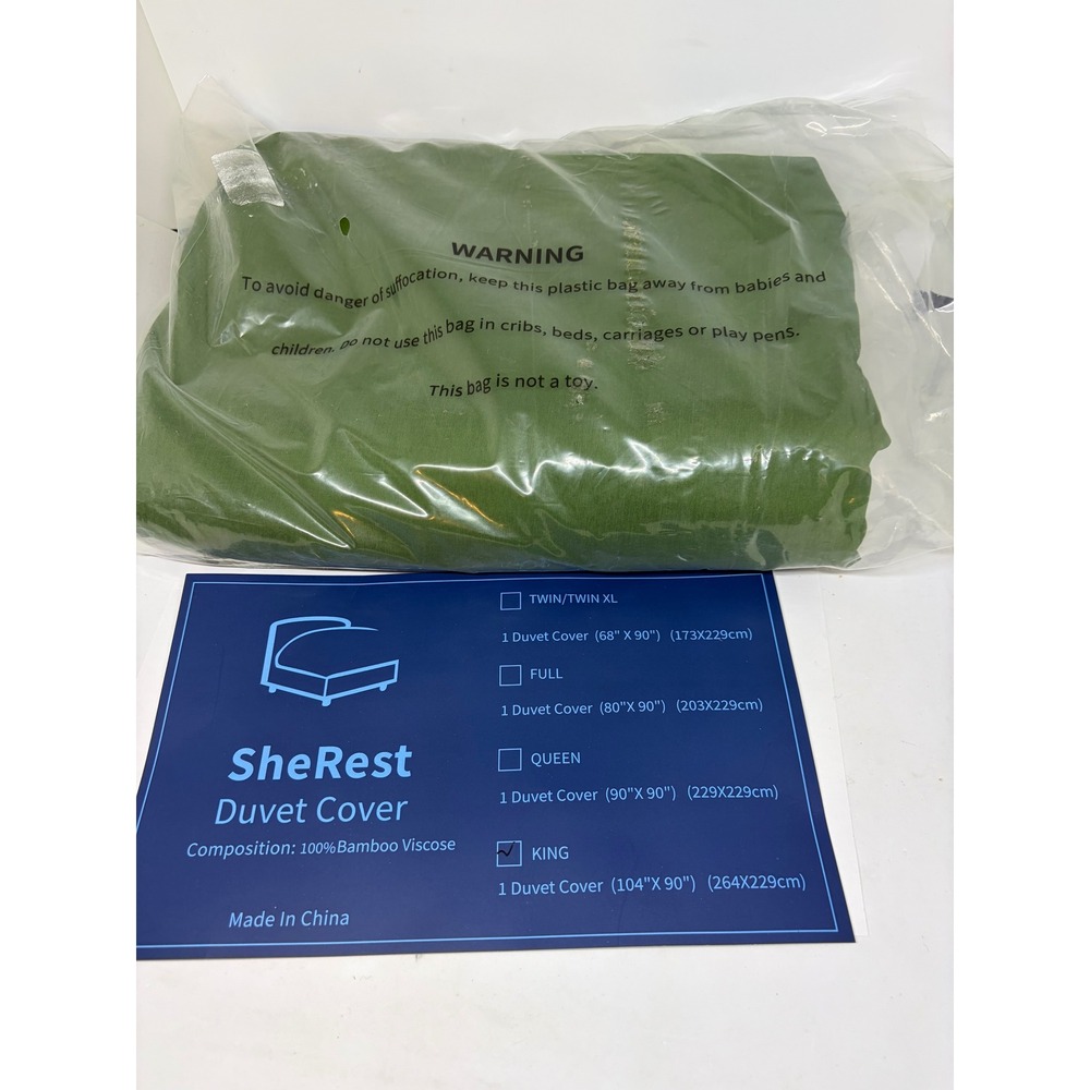 SheRest Duvet Cover King Green New Cooling 100% Bamboo Viscose Solid Bedding